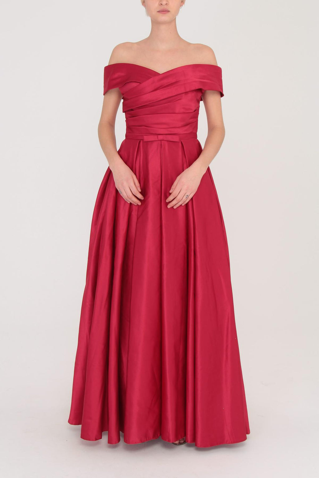 1742- Long boat neck dress Red