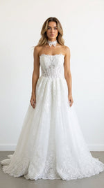 1266- Robe de mariée bustier avec perles et dentelle