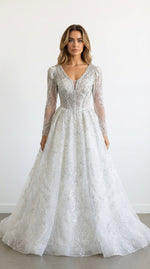 1286- Robe de mariée princesse avec manches longues et paillettes