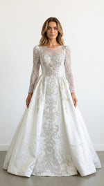 1290- Robe de mariée princesse avec manches longues et satin