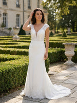 2001- Vestido de noiva sereia com bordado em relevo 