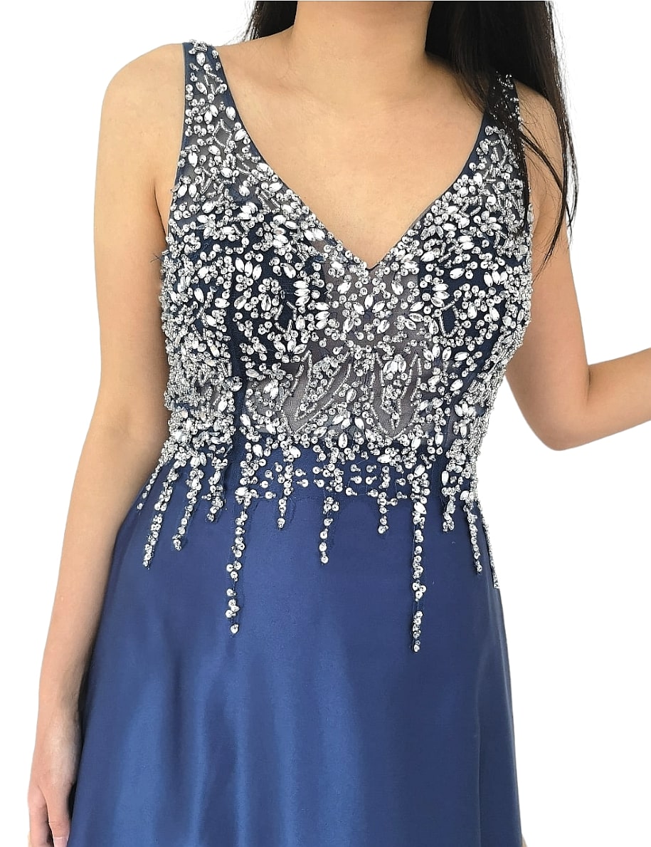 9001- Robe Strassée Couleur Marine - LESVOILIERS